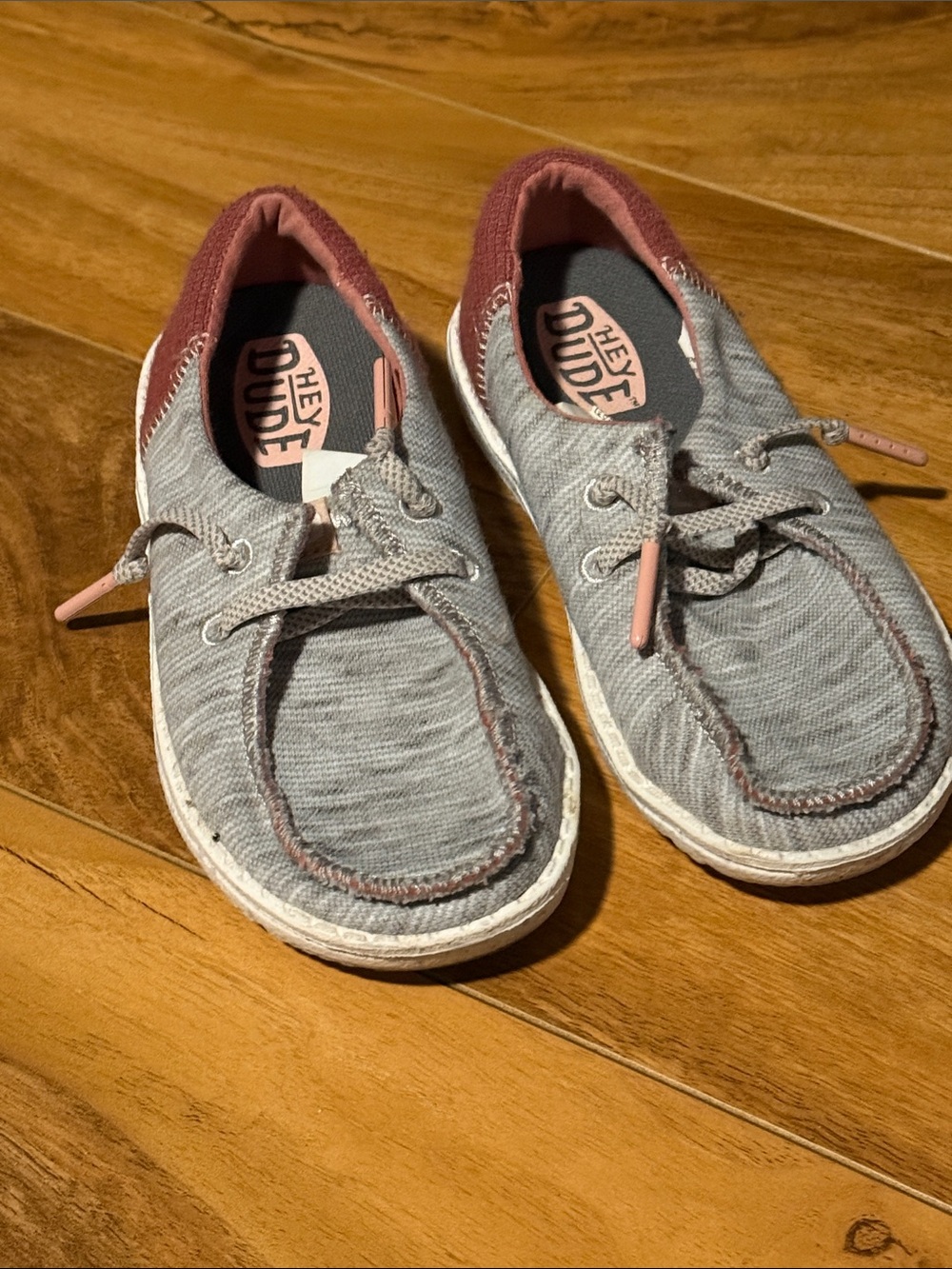 Hey Dude Slip-On Sneakers in Heather Gray & Dusty Rose Trim